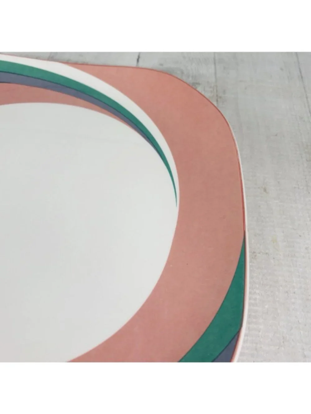 1980's Sango Quadrille PINWHEEL PINK Wave Semi Porcelain Dinner Plates Set 3